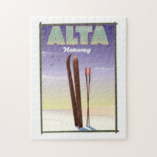 Quebra-cabeça Poster de viagens do esqui de ALTA Noruega