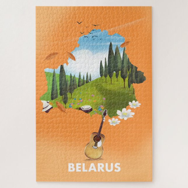 Quebra-cabeça Poster de viagens do Mapa da Bielorrússia. (Vertical)