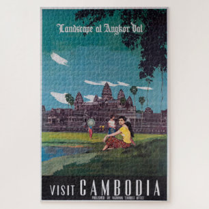 Quebra-cabeça Poster de Viagens vintage Angkor Wat Camboja