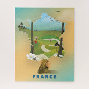Quebra-cabeça Poster de viagens vintage de mapa da França