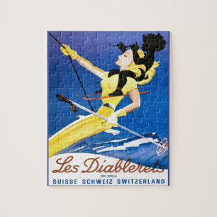 Quebra-cabeça Poster do esqui do vintage, Les Diablerets, suiça