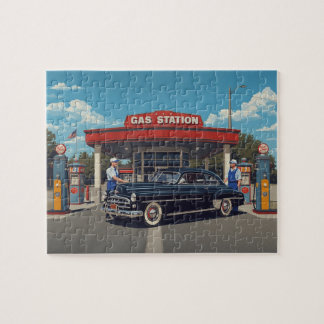 Quebra-cabeça Posto de Gasolina Clássico Carro Preto Vintage 195