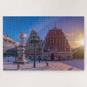 Quebra-cabeça Praça da Prefeitura de Riga no inverno Quebra-cab