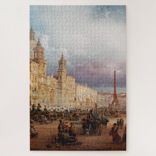 Quebra-cabeça Praça Navona Mercado Roma Década de 1850 Arte (Vertical)