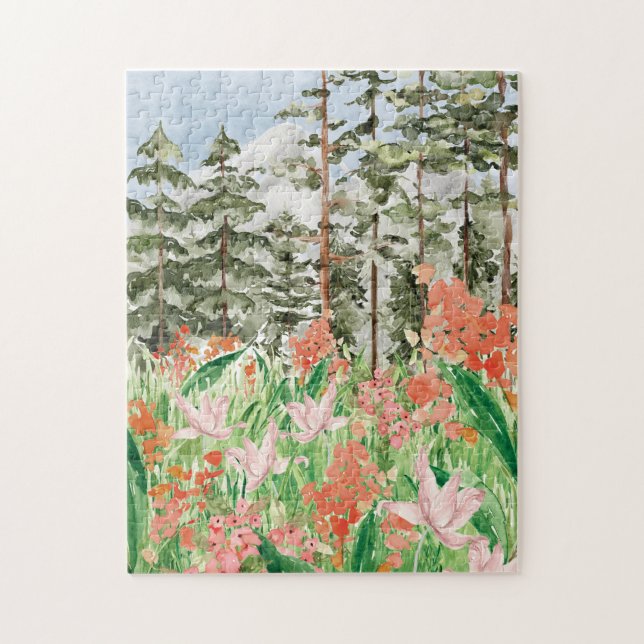 Quebra-cabeça Prado Floral de Flores Silvestres em Aquarela (Vertical)