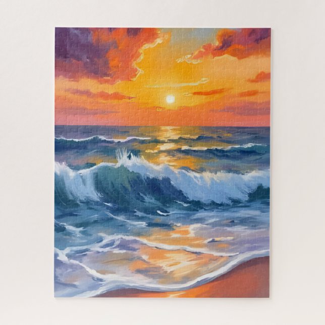 Quebra-cabeça Praia da Hora Dourada Pôr do Sol Costeiro (Vertical)
