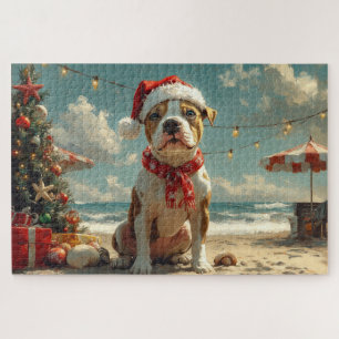 Quebra-cabeça Praia da Vintagem de Natal do Cão Pitbull