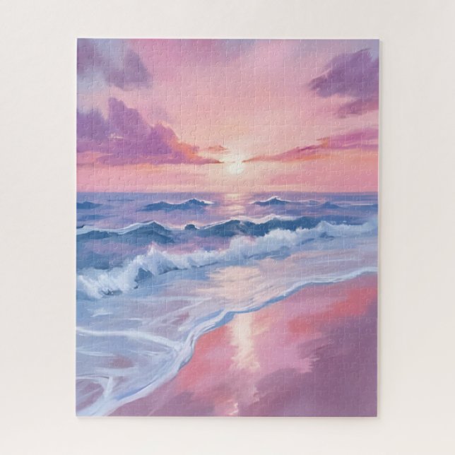 Quebra-cabeça Praia de Algodão Doce | Pintura de Ondas do Oceano (Vertical)
