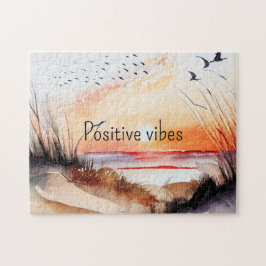 Quebra-cabeça Praia do Pôr do Sol Vibrações Positivas com Pássar