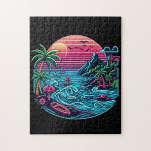 Quebra-cabeça Praia neon tropical/havaiana