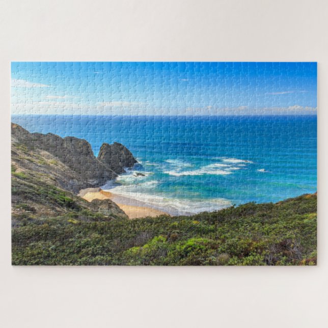 Quebra-cabeça Praia Oceânica Água Turquesa Portugal Pintura (Horizontal)