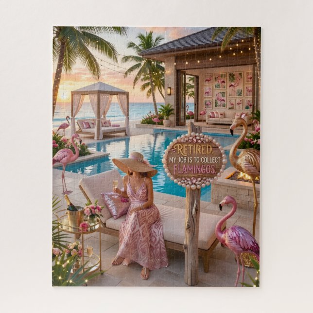 Quebra-cabeça Praia Tropical com Tema de Flamingo para Mulher Ch (Vertical)