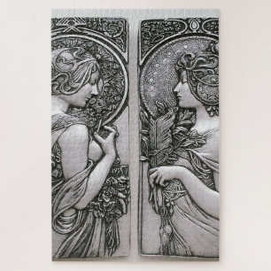 Quebra-cabeça Prata, Art nouveau, design, fêmeas, Mucha, beleza