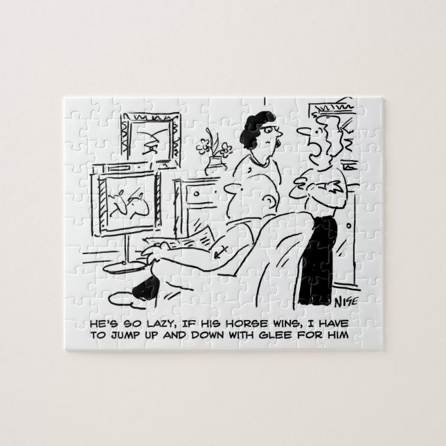 Quebra-cabeça Preguiçoso assiste corridas de cavalos na televisã (Horizontal)