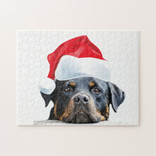 Quebra-cabeça Presente bonito do papai noel do cão de Rottweile