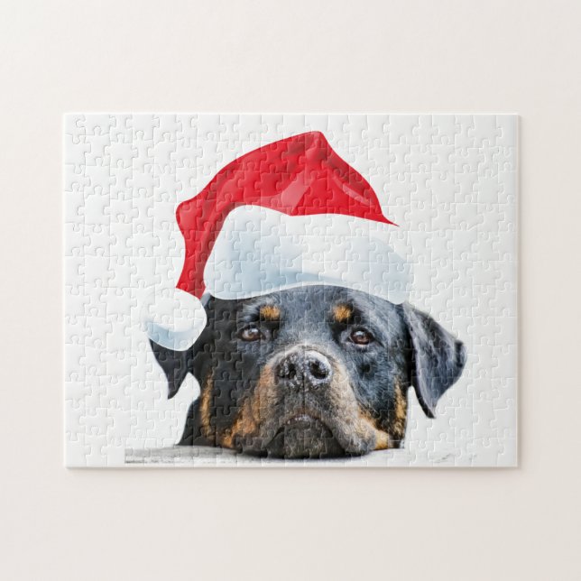 Quebra-cabeça Presente bonito do papai noel do cão de Rottweiler (Horizontal)