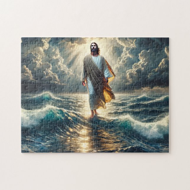 Quebra-cabeça Presente da Fé Cristã Jesus Caminhando sobre a Águ (Horizontal)