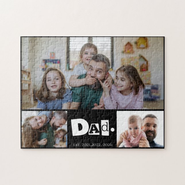 Quebra-cabeça Presente de Colagem de Fotos de Pai com 3 Filhos L (Horizontal)