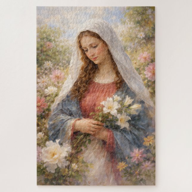 Quebra-cabeça Presente de Devoção Graça Floral Água-Mãe Maria  (Vertical)