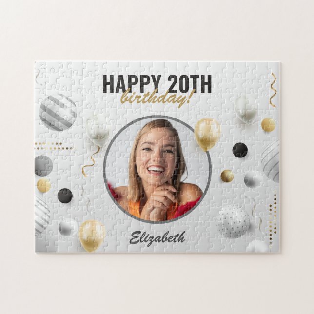 Quebra-cabeça Presente de Foto Personalizada de Aniversário Feli (Horizontal)