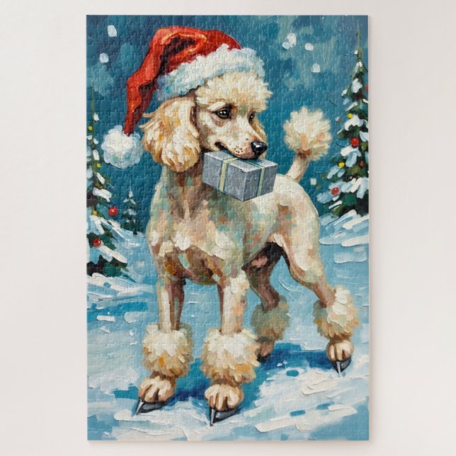 Quebra-cabeça Presente de Natal com Chapéu de Poodle Padrão Pati (Vertical)