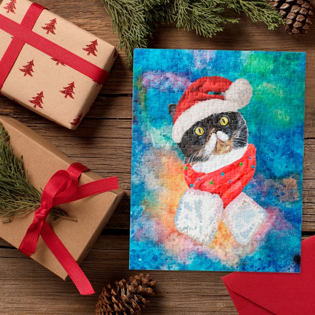 Quebra-cabeça Presente de Natal de Férias com Aquarelas de Cat T (Criador carregado)