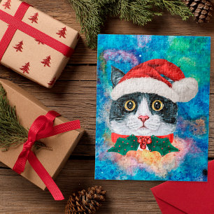 Quebra-cabeça Presente de Natal de Gato Preto e Branco Fofo