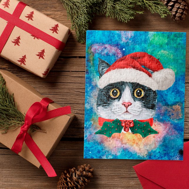 Quebra-cabeça Presente de Natal de Gato Preto e Branco Fofo  (Criador carregado)
