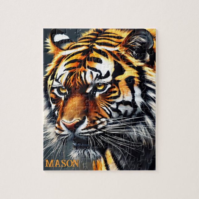 Quebra-cabeça Presente de Nome Personalizado do Tigre Snarling (Vertical)