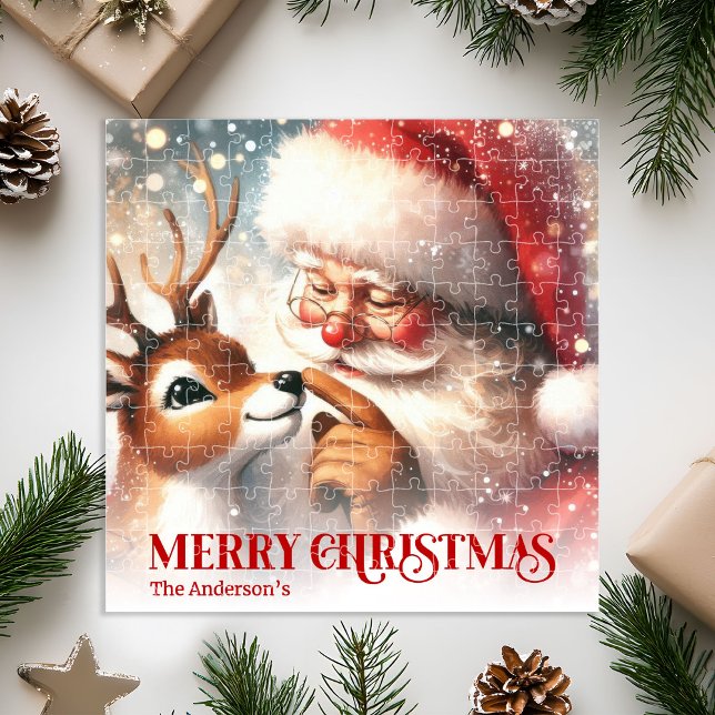 Quebra-cabeça Presente de Puzzle de Natal Personalizado do Papai (Santa and Rudolph Personalized Holiday Puzzle Gift)