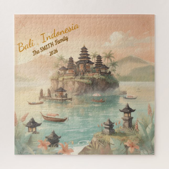 Quebra-cabeça Presente de Viagem Familiar Personalizado Bali Ind (Vertical)