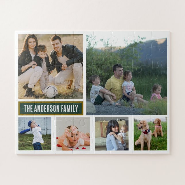 Quebra-cabeça Presente Personalizado com 6 Fotos e Nome da Famíl (Horizontal)