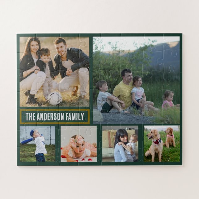 Quebra-cabeça Presente Personalizado com 6 Fotos e Nome da Famíl (Horizontal)