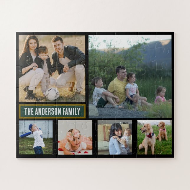Quebra-cabeça Presente Personalizado com 6 Fotos e Nome da Famíl (Horizontal)