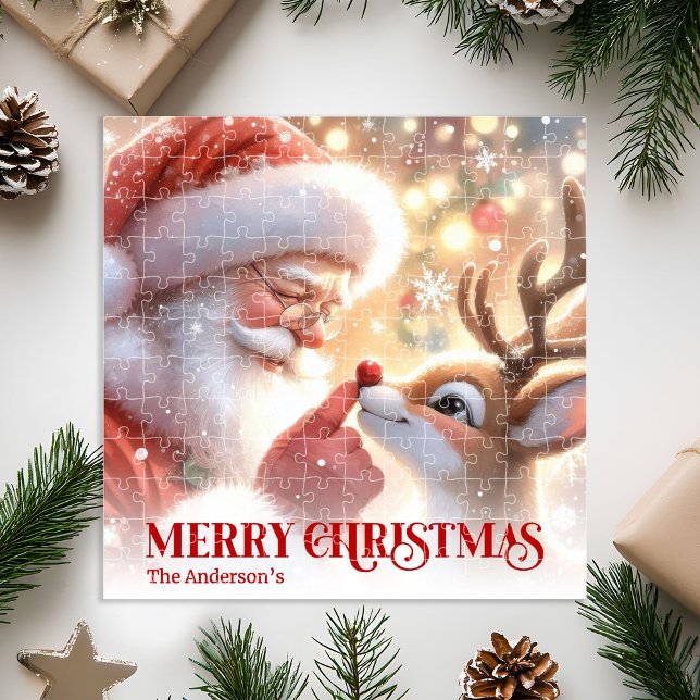 Quebra-cabeça Presente Personalizado do Papai Noel Encantador Ru (Charming Santa Claus Rudolph Personalized Kids Holiday Puzzle

)