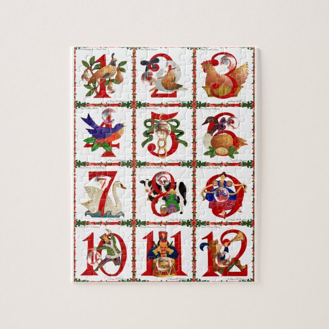 Quebra-cabeça Presentes de Quilt Impresso dos 12 Dias de Natal (Vertical)