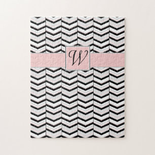 Quebra-cabeça Preto Branco e Puzzle Chevron Blush