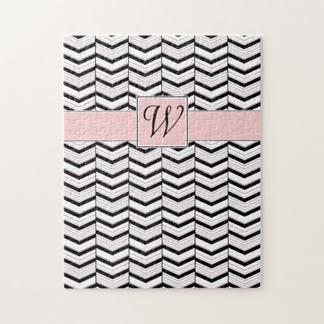 Quebra-cabeça Preto Branco e Puzzle Chevron Blush (Vertical)