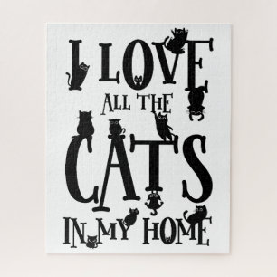 Quebra-cabeça Preto e branco bonitos Eu amo todos os gatos em mi