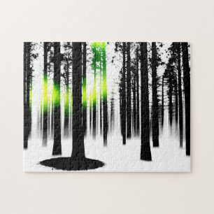 Quebra-cabeça Preto e Branco com Brilho Verde da Floresta