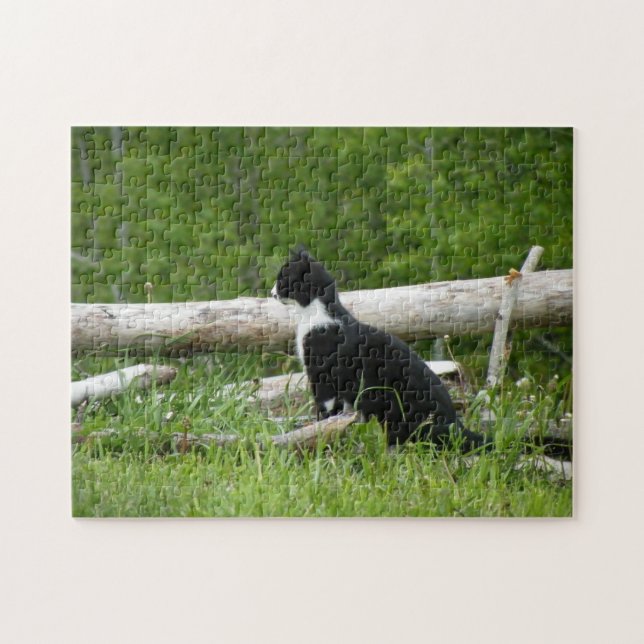 Quebra-cabeça preto e branco do gato (Horizontal)