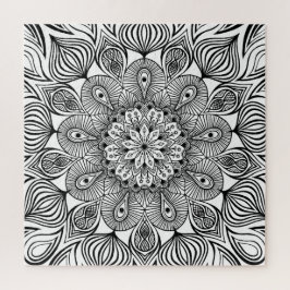 Quebra-cabeça Preto e Branco Mandala Trippy Hippie Psicélico