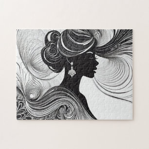 Quebra-cabeça Preto e Branco: Silhueta Incrível de Mulher Africa