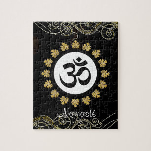 Quebra-cabeça Preto e ouro da meditação da mantra do símbolo