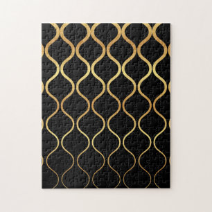 Quebra-cabeça Preto, ouro, legal, tendência, desenho abstrato re
