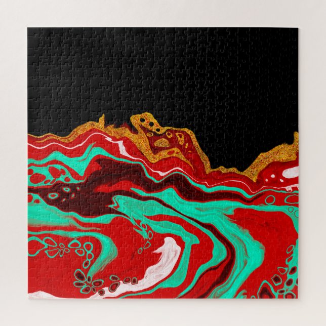 Quebra-cabeça Preto Personalizado, Dourado, Borgonha, Arte Marbl (Vertical)