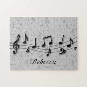 Quebra-cabeça Preto personalizado e notas musicais cinzentas