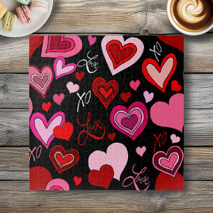 Quebra-cabeça Preto Rosa Vermelho Corações Amor Padrão