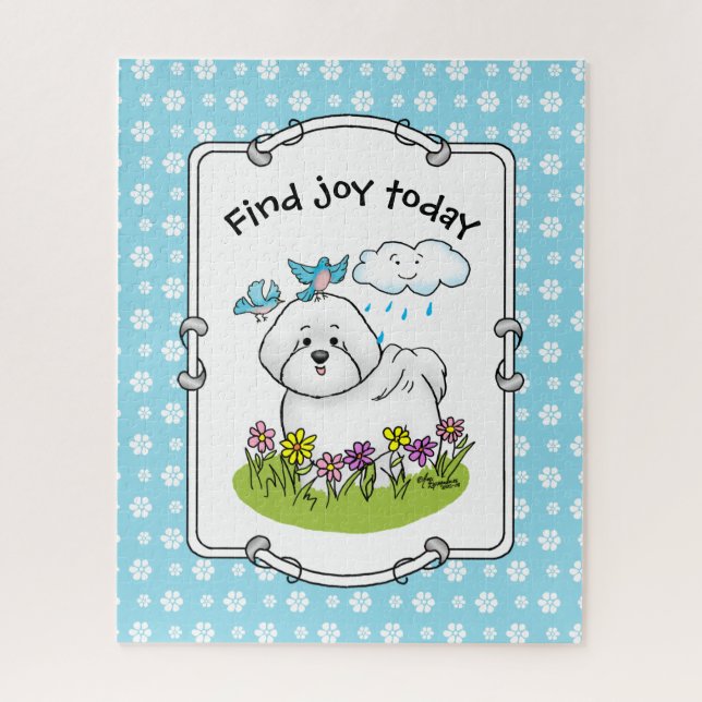 Quebra-cabeça Primavera Bichon Frise Dog com Flores - Cute (Vertical)