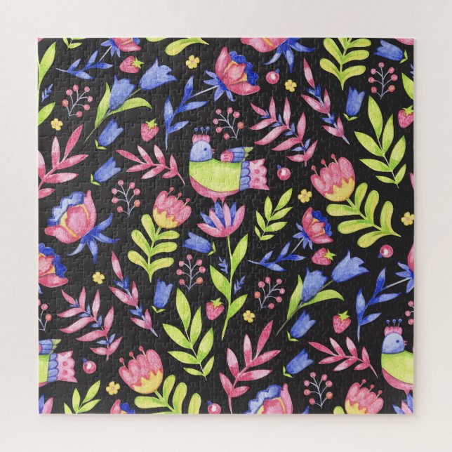 Quebra-cabeça Primavera Floral: Padrão Sem Costura De Aquarela (Vertical)